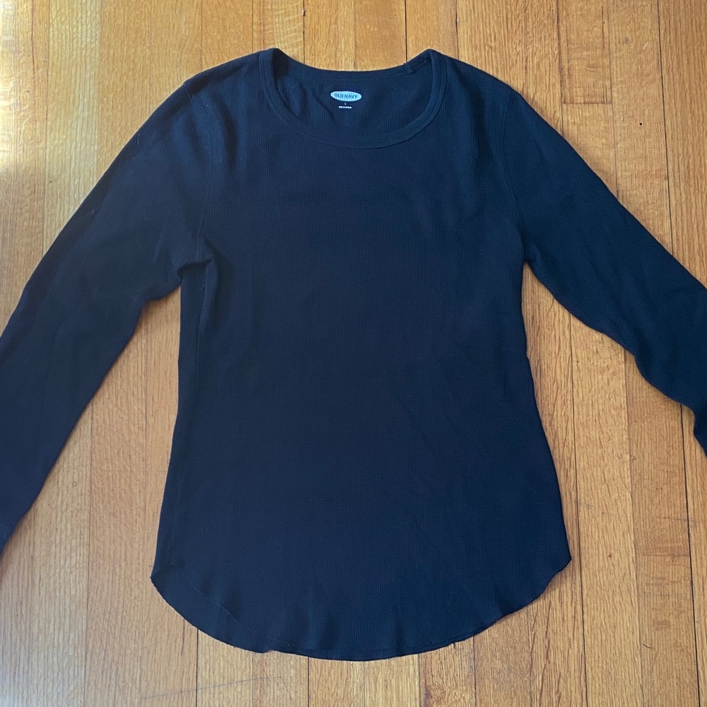 Old Navy Black Ribbed Long Sleeve Crewneck Top